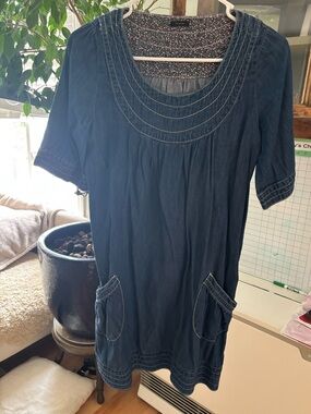 Pou Dou Dou Dark Denim Tunic Dress with Pocket Detail
